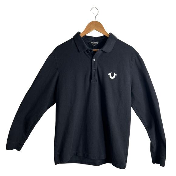 True Religion Damask Long Sleeve Polo Men's Size Large Preppy Casual - Picture 2 of 7